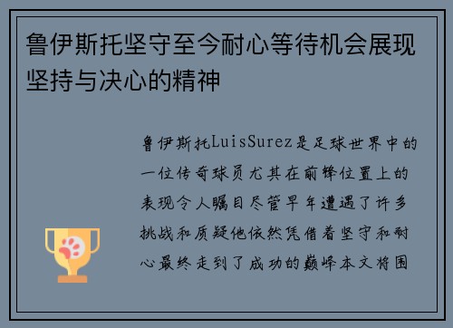 鲁伊斯托坚守至今耐心等待机会展现坚持与决心的精神